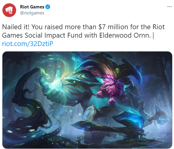 riot通过永恒之森奥恩筹集了700万美元善款