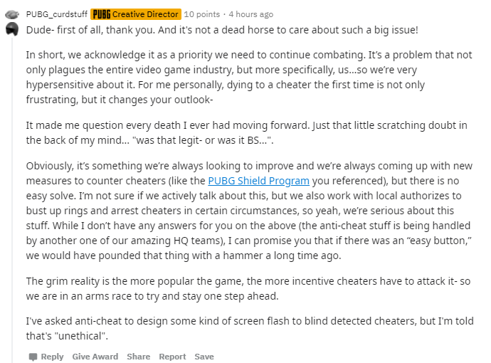 [AMA汇总] PUBG新任创意总监Dave：明年工作重点将是大地图
