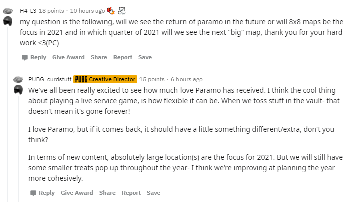 [AMA汇总] PUBG新任创意总监Dave：明年工作重点将是大地图