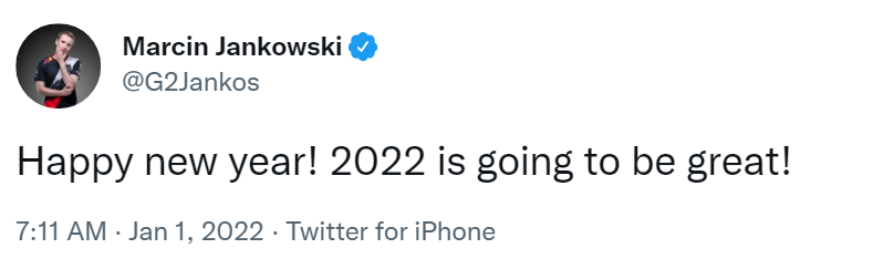 Jankos更推：新年高兴！2022会很棒的！