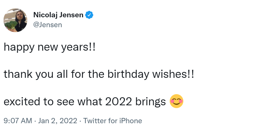 Jensen更推：谢谢你们的诞辰祝愿