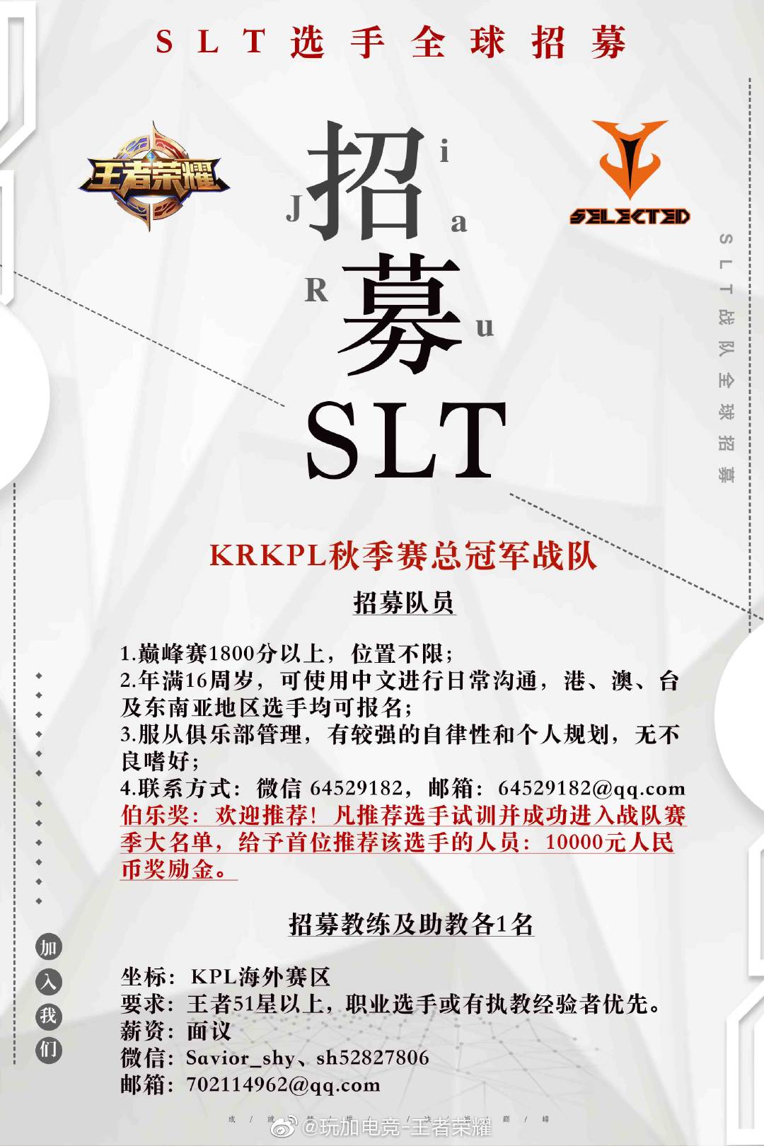 2019krkpl秋季赛冠军slt战队招募中-其他-玩加电竞wanplus