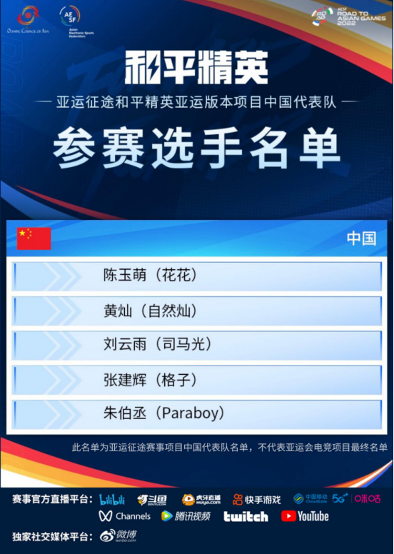 和平精英中国代表队银河战舰启航，亚运征途选手名单公布